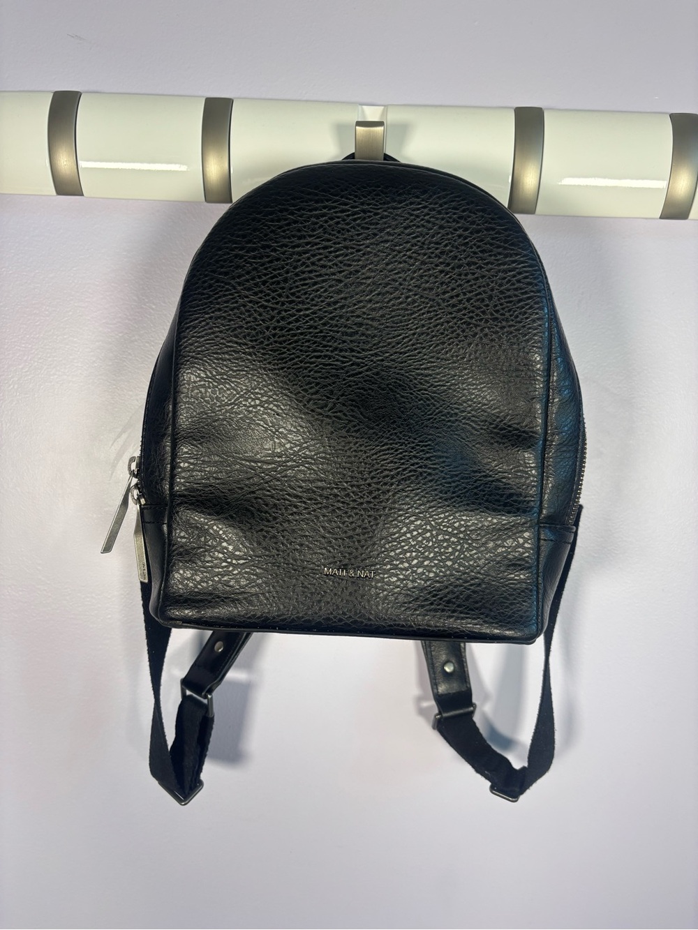 Matt & Nat Black Vegan Leather Textured Chic Mini Adjustable Backpack